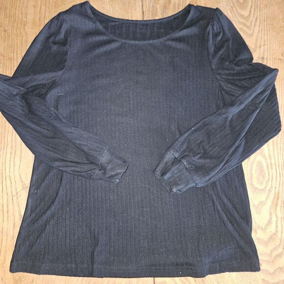 New Women’s Small Black Ribbed Long‑Sleeve Top | Stretchy Casual Basic Tee - Picture 3 of 6